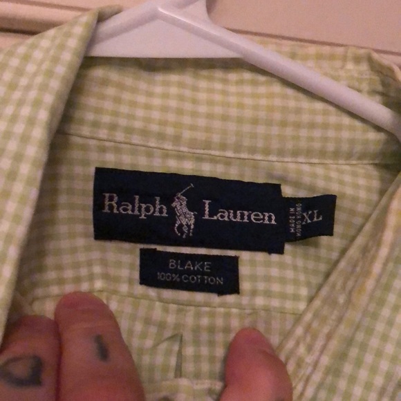 Light green plaid polo button down - Picture 2 of 3